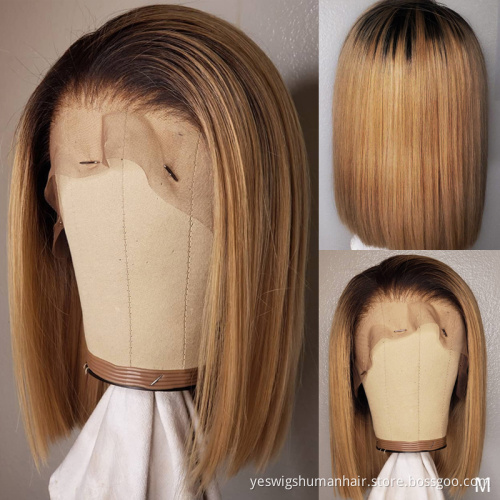 4X4 Highlight Bob Wig 150% Blonde Brazilian Straight Transparent Lace Closure  Human Hair Wigs full lace wigs for black women